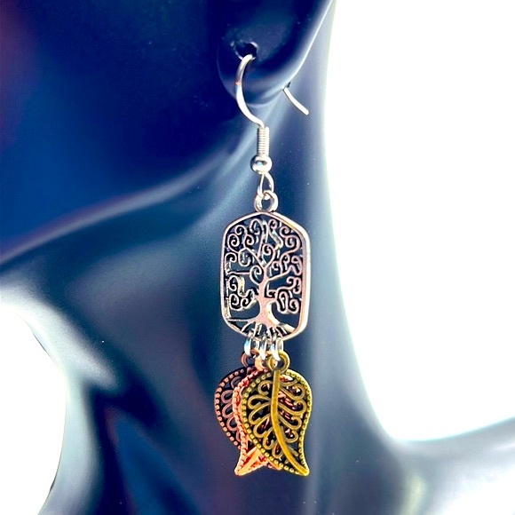 Handmade Sterling Silver Tree Pendant Earrings! - Picture 2 of 4